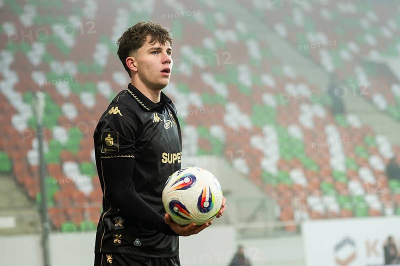 LUBIN, POLAND - NOVEMBER 30, 2025: Football match between KGHM Zaglebie Lubin vs Jagiellonia Bialystok. Pietuszewski Oskar