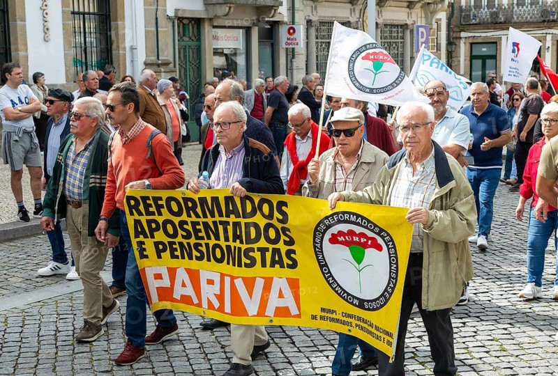 Political rally and march for May Day in city of Guimaraes, Braga district, northern Portugal, Europe - 1st May 2025