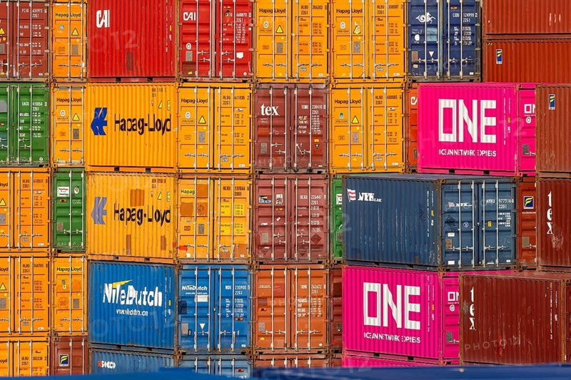 The port of Mannheim is one of the most important inland ports in Europe. The harbor basins stretch across the Rhine and Neckar. Container terminal in Mühlauhafen. Mannheim, Baden-Württemberg, Germany