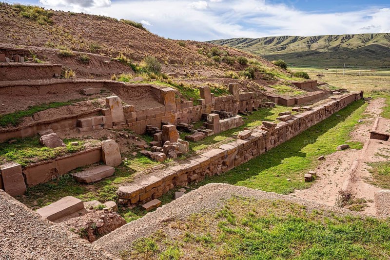 Historical excavation site Akapana, Tiwanaku, Bolivia