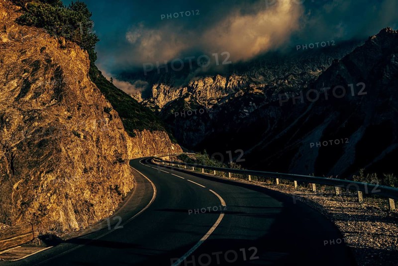 Hahntennjoch pass road in Tyrol in Lechtal, Austria