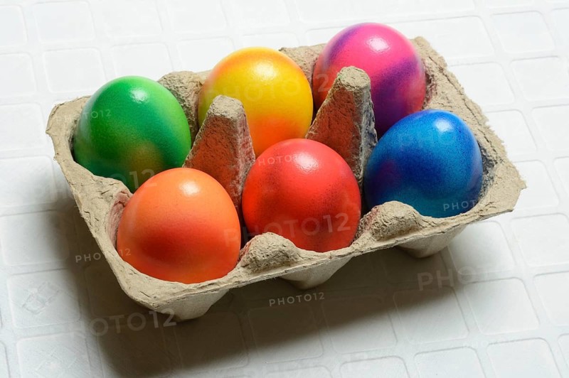 Colourful Easter eggs in packaging, Easter celebration