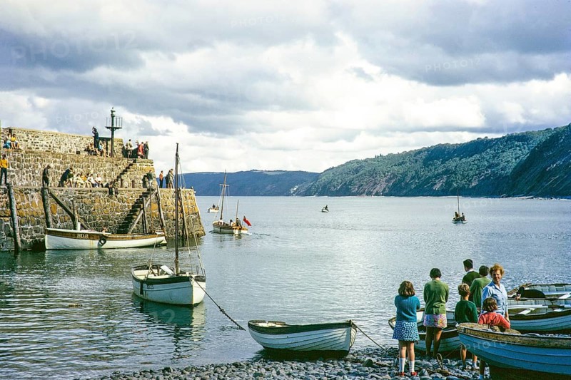Harbour waterfront, Clovelly, North Devon, England UK September 1968