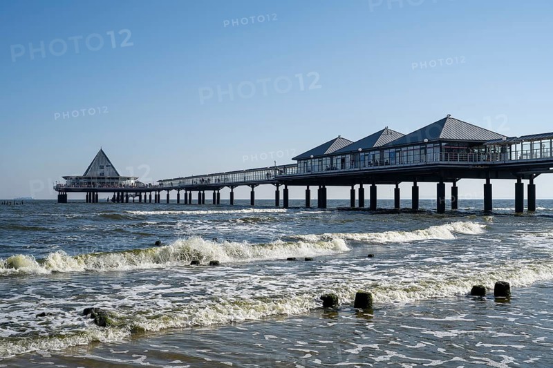 Waves in front of the pier, Heringsdorf, Usedom Island, Baltic Sea, Mecklenburg-Western Pomerania, Germany
