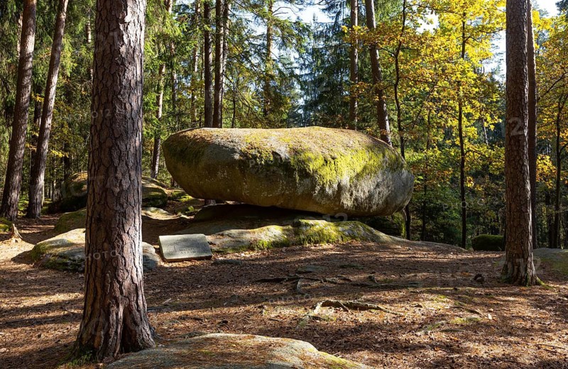 Granite rock Wackelstein, natural monument, Blockheide nature park Park near Gmünd, Waldviertel, Lower Austria, Austria