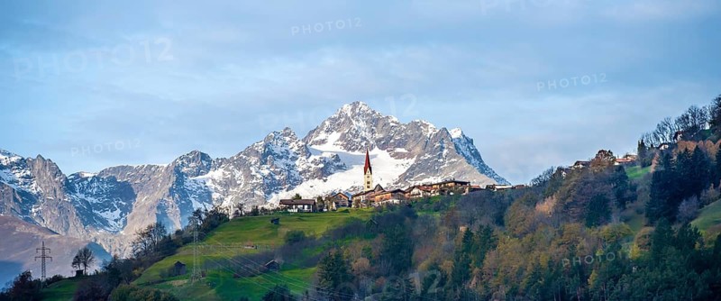 St Peter and Paul in front of the Hoher Riffler mountain, Stantz near Landeck in Tyrol, Austria