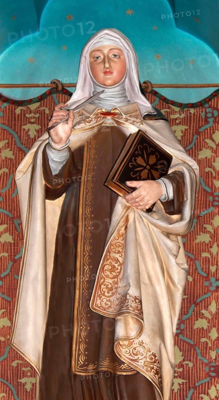 Figure of Hildegard of Bingen, Sibyl of the Rhine, 1098 – 1179, German Benedictine abbess and polymath, digitally edited