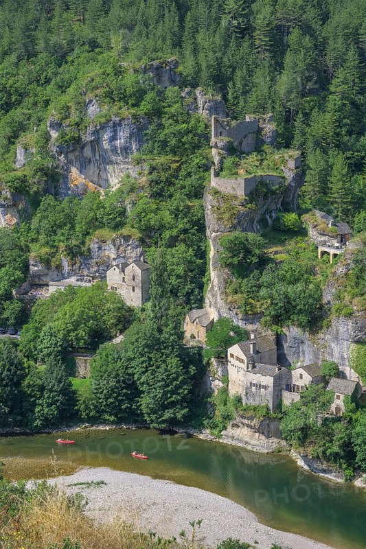 View of the village of Castelbouc above the Tarn river, Gorges du Tarn Causses, Département Lozère, France