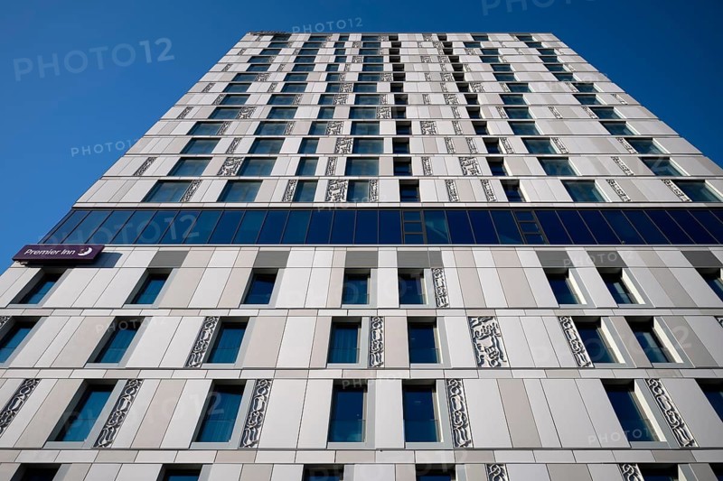 Exterior view of Adina Apartment Hotel, Hotel Premier Inn, Mailänder Platz, Europaviertel, Stuttgart, Baden-Württemberg, Germany