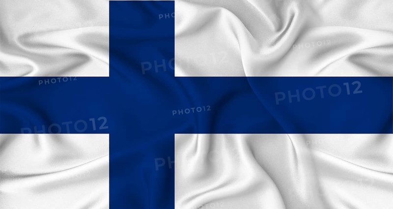 Realistic Finland flag waving. Close up of flag of Finland with cloth texture