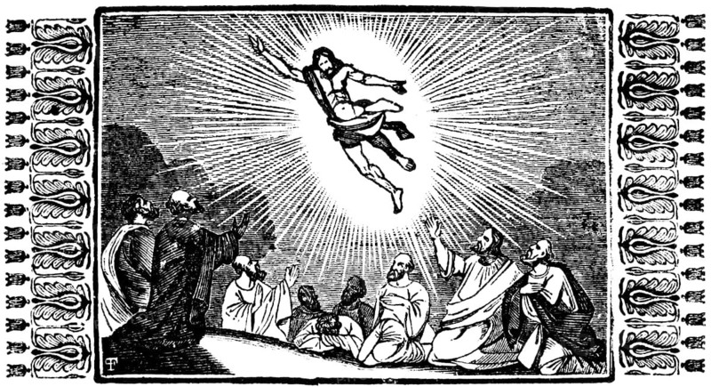 The Ascension of Jesus, the apostles proclaim the good news of Jesus and his kingdom throughout the world, the spread of Christianity, woodcut, historical illustration, Christoph Schmid's Biblical History 1831