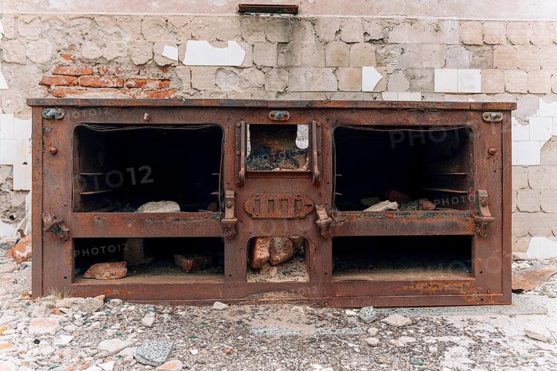 Heavily rusted kitchen stove, abandoned administrative buildings, abandoned Swift factory, The Swift refrigerator in Puerto San Julián, Puerto San Julián, Santa Cruz Province, Argentina