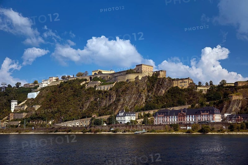 The Rhine with Ehrenbreitstein Fortress, Koblenz, Rhineland-Palatinate, Germany