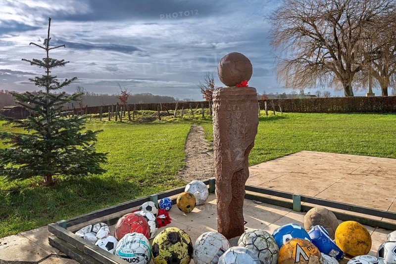 Ploegsteert World War One UEFA Christmas Truce Monument to WWI English, German troops football match played in No Man's Land at Hainaut, Belgium
