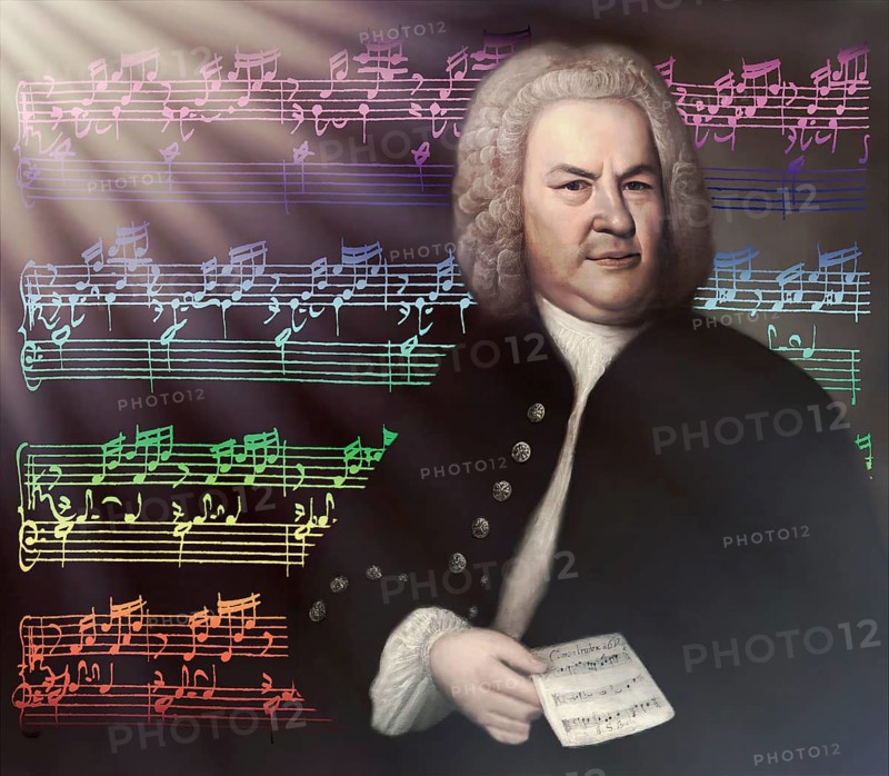 Johann Sebastian Bach, 1685, 1750, German composer, digital edited according to a painting by Elias Gottlob Haussmann, Bach's autograph of Das Wohltemperierte Klavier, The Well-Tempered Clavier, BWV 846-893