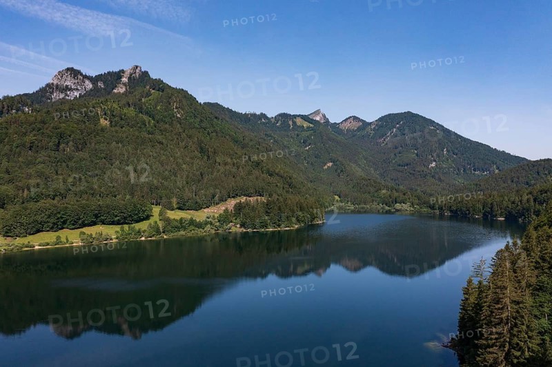 Drone image, Schwarzensee in the Schafberg massif near Sankt Wolfgang, Osterhorn group, Salzkammergut, Salzburg province, Austria