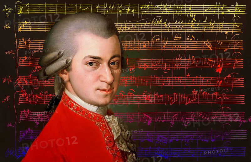 Wolfgang Amadeus Mozart, 1756 – 1791, composer of classical music, First Viennese School, notesheet from Minuet No. 2 for orchestra, KV 164, 1772, digitally edited