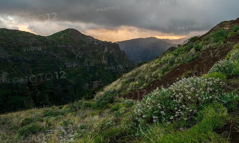 Sunset at Pico do Arieiro, hiking trail PR1, Madeira, Portugal