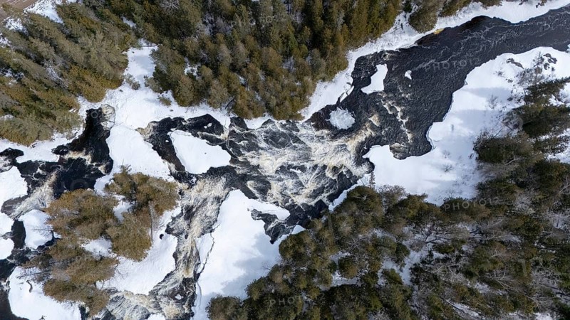 Wolf river. White waters in winter. Mastigouche wildlife reserve.. Province of Quebec. Canada