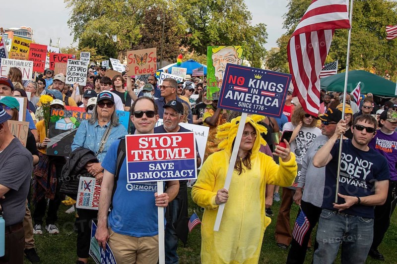 Detroit, Michigan USA - 18 October 2025 - A large crowd gathered for a 'No Kings' rally, protesting President Trump's actions against immigrants and against democratic institutions