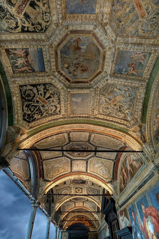 Ceiling frescoes in the upper arcade in the Villa del Principe, Palazzo di Andrea Doria, Piazza dei Principe, Genoa. Italy