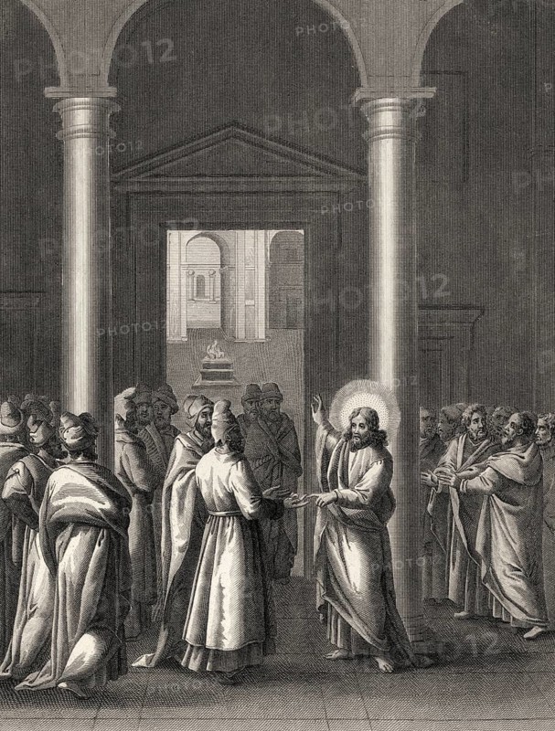 Render unto Caesar, the Tribute Money, Pharisees try to trap Jesus, steel engraving 1853, digitally restored