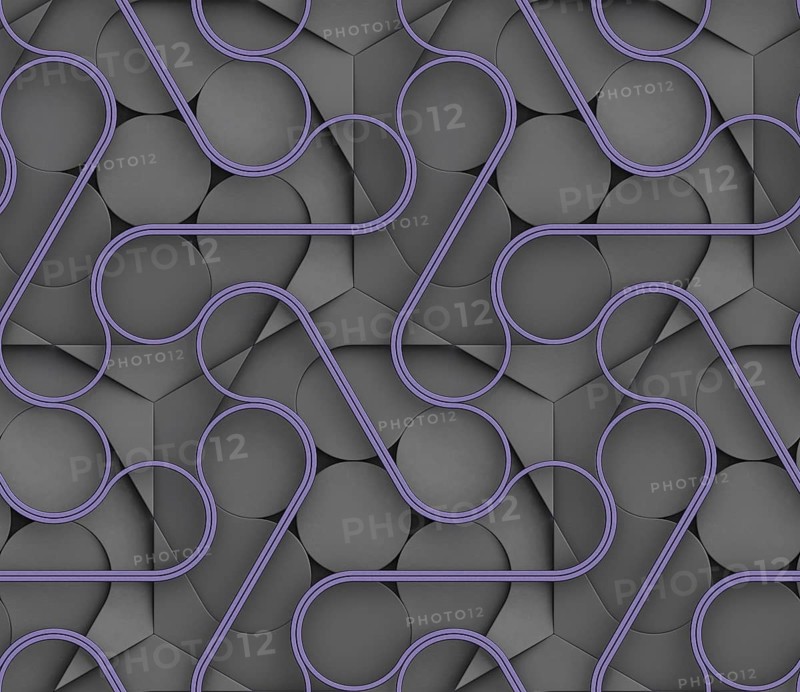 Modern 3D seamless wallpaper showcasing black tones with interlocking purple ribbon-like shapes, creating a dynamic and futuristic geometric design
