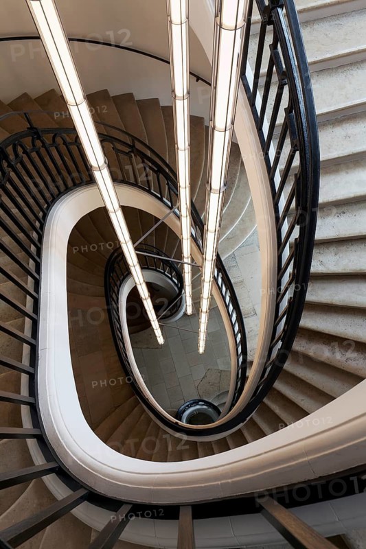 Historic double helix staircase, 18th century double spiral staircase, Bourse de Commerce - Pinault Collection, Paris, France