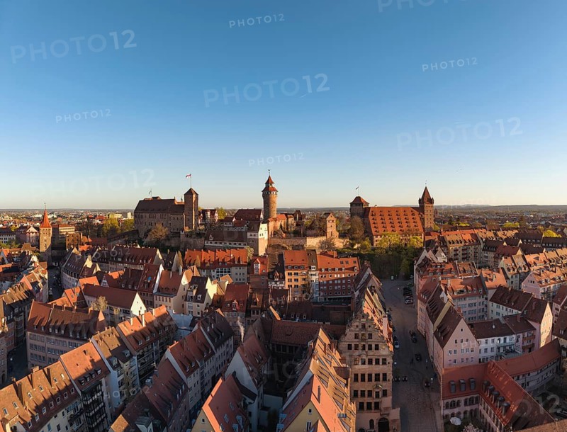 Aerial view of Nuremberg's old town with the historic Kaiserburg, Nuremberg, Middle Franconia, Bavaria, Germany