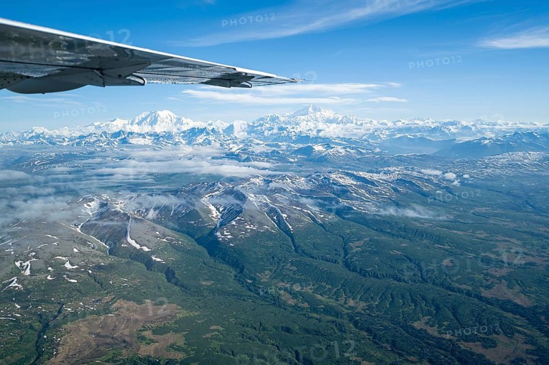 Mt Foraker and Mt Denali or Mount McKinley, aerial view, Alaska Range, Denali National Park, Alaska, USA