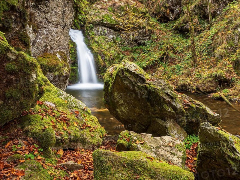 The Prägbach waterfall in autumn, Black Forest, Baden-Württemberg, Germany