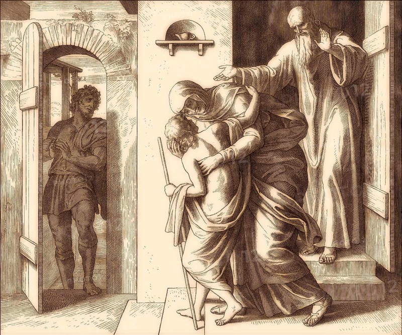 The raising of the son of the woman of Shunem, Old Testament, by Julius Schnorr von Carolsfeld