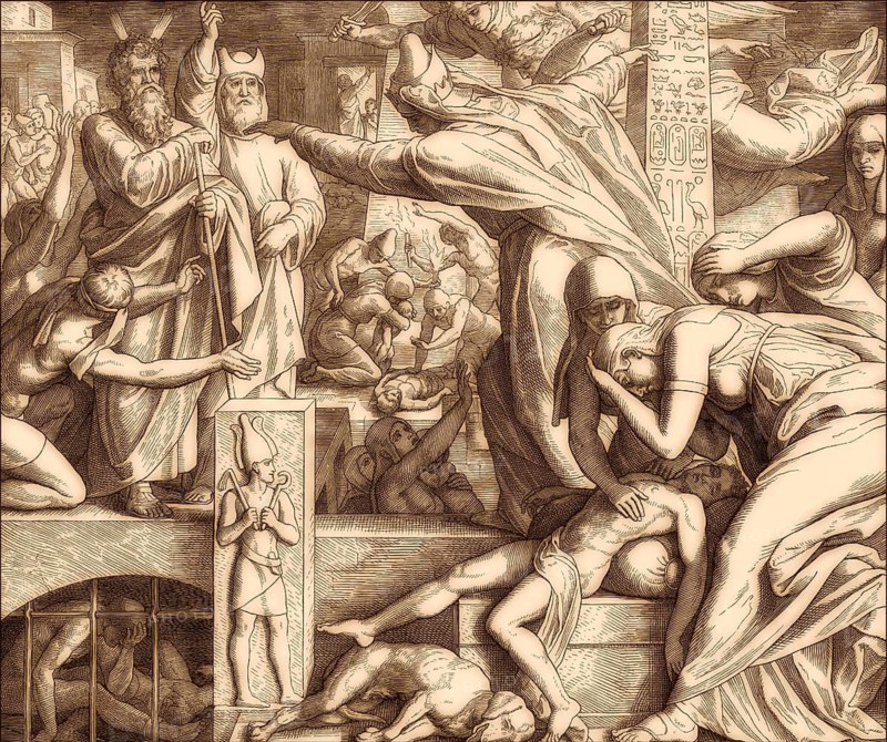 The tenth Plague: Death of Egyptians' firstborn children, Old Testament, by Julius Schnorr von Carolsfeld, 1860