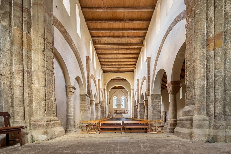 Interior of the Romanesque monastery church of St. Vitus in Drübeck Abbey, former Benedictine Abbey, Romanesque Street, Drübeck, OT of Ilsenburg, Harz, Saxony-Anhalt, Germany