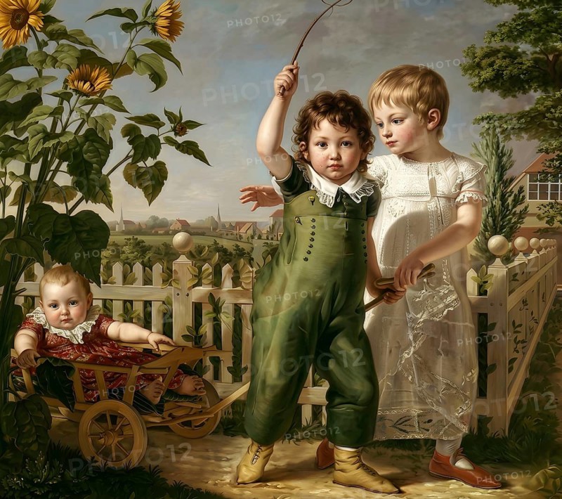 The Hülsenbeck Children, painting by Philipp Otto Runge, play, leisure, children's games, toddler, childlike, historical illustration, digitally edited