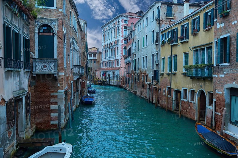 Old town with canal and houses, Venice, Veneto, Italy
