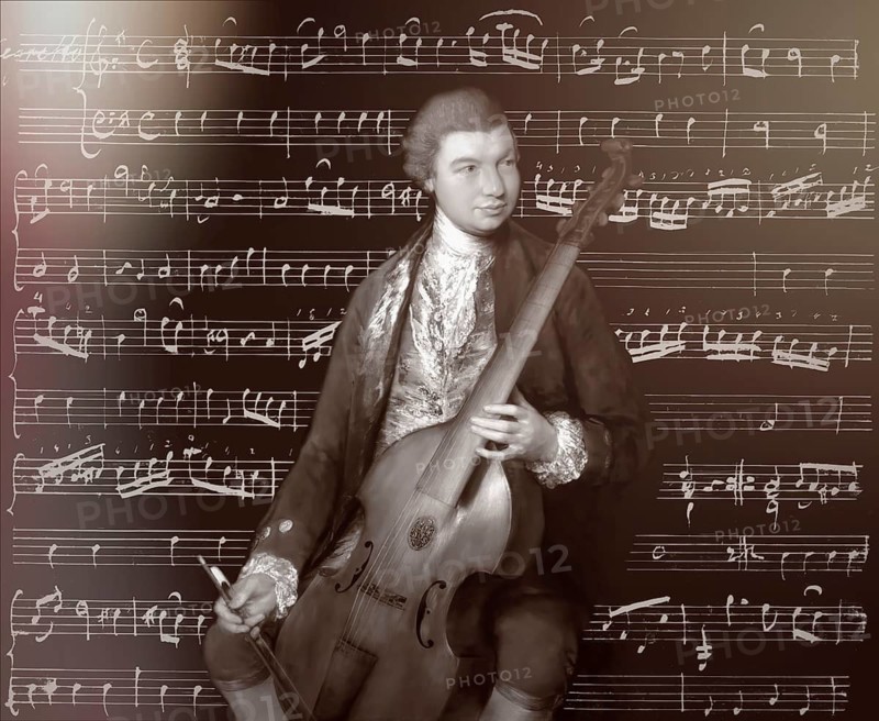 Carl Friedrich Abel, 1723? – 1787, German composer, digitally edited according to a painting by Thomas Gainsborough, Sonatas for viola da gamba and bass, written in the author's own hand