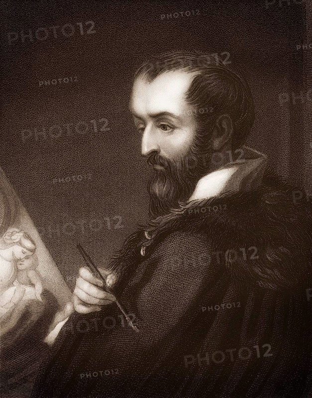 Steel engraving, c. 1860, portrait of Correggio or Antonio Allegri, 1494 - 1534, an Italian painter, Portrait von Correggio oder Antonio Allegri, 1494 - 1534, ein italienischer Maler