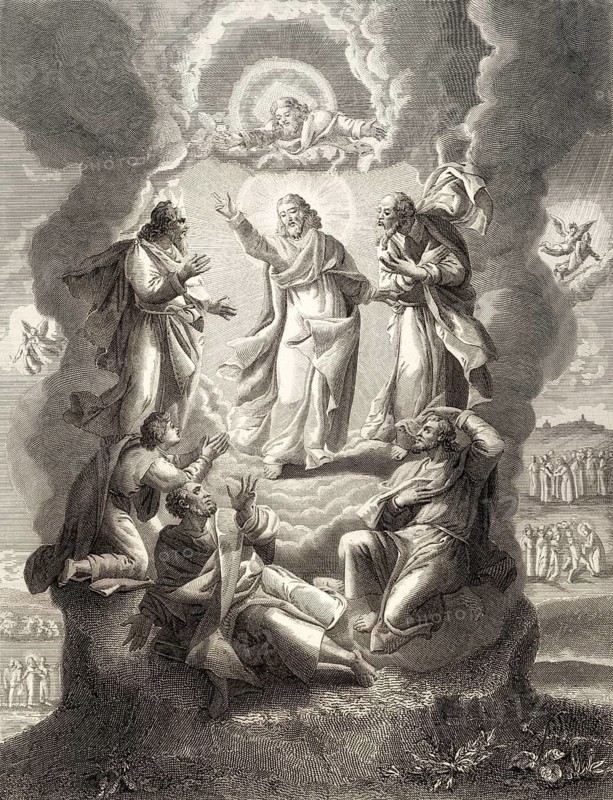 The Transfiguration of Jesus, New Testament, steel engraving 1853, digitally restored