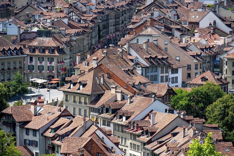 Streets and rows of houses, detail, view of Bern's old town, Bern, Canton of Bern, Switzerland