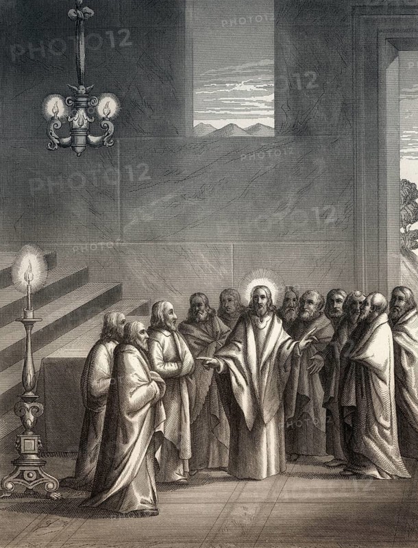 Prayer after the Last Supper, New Testament, steel engraving 1853, digitally restored