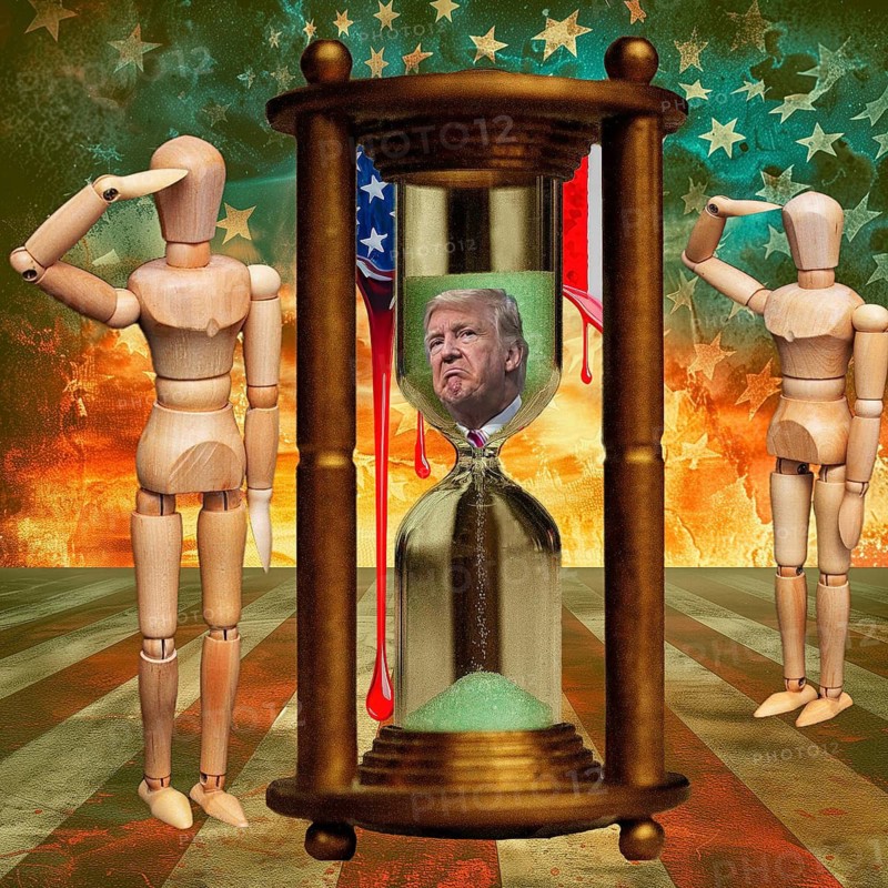 Symbolic image, hourglass limits Trump time, shameless enrichment, corruption, Trump Bitcoin, questionable speculation gains for himself and Trump family, dollar blessing to the detriment of the USA, Iran war, unpopularity, morale as president, stock exchange prices, uncertain digital currency, refunds, energy, industry, critical economy, stock market hype, stock market crash, payment, insolvency, wrong decisions, maximum profit, profit collapse, share prices, Location Germany, global economy, globalization, environmental protection, mafia, Trump government, Bitcoin rally, cryptocurrency, electronic wallet wallet, crypto reserve, price development, stock exchange trading