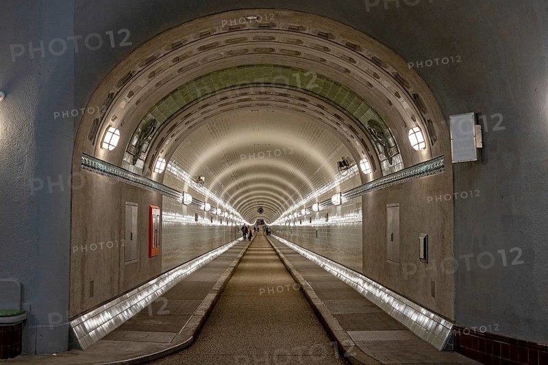 People, pedestrians, Old Elbe Tunnel, Hamburg, Germany