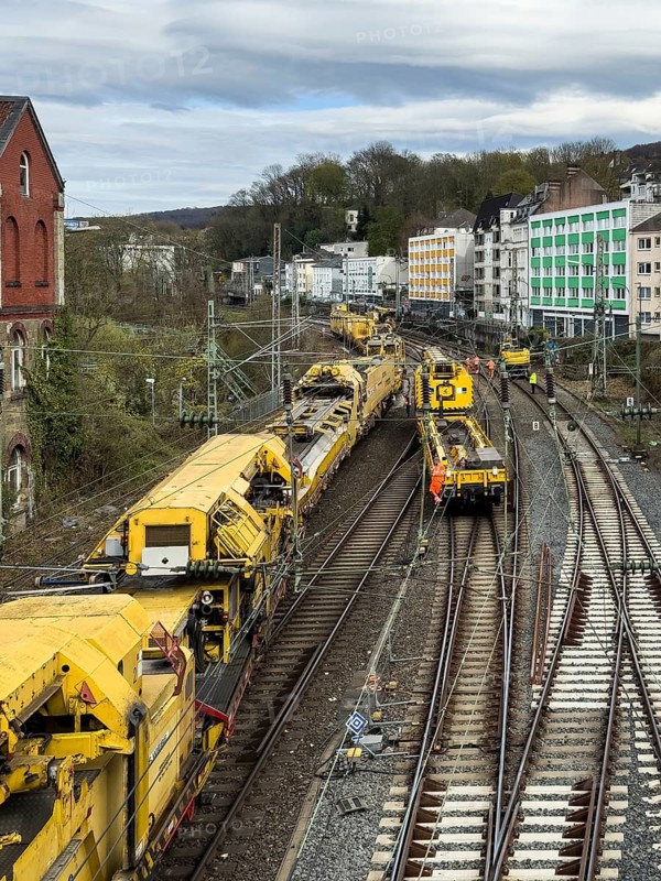 General renovation of Deutsche Bahn on the Hagen Wuppertal Cologne line, rapid conversion machine for cleaning the track bed, Wuppertal, Germany