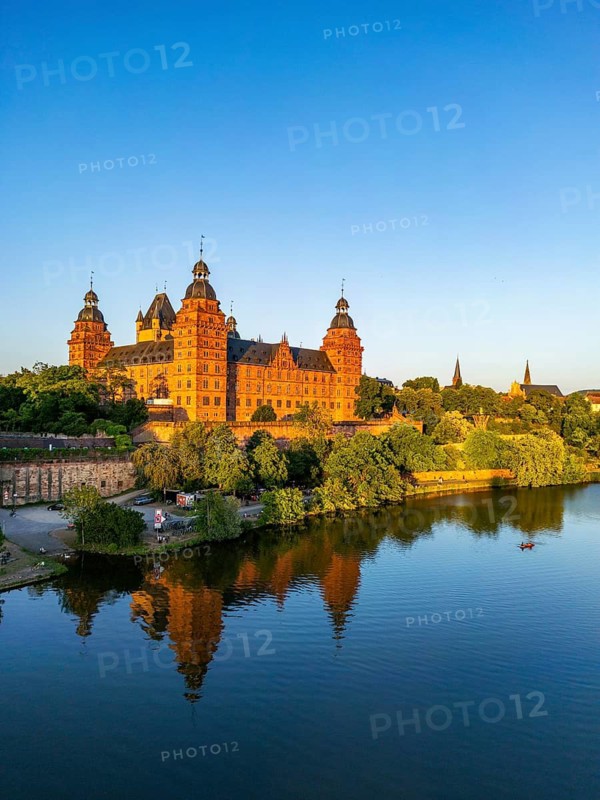 Aerial view, drone photo: Johannisburg Castle and Palace Terrace over the Main, Aschaffenburg, Lower Franconia, Bavaria, Germany