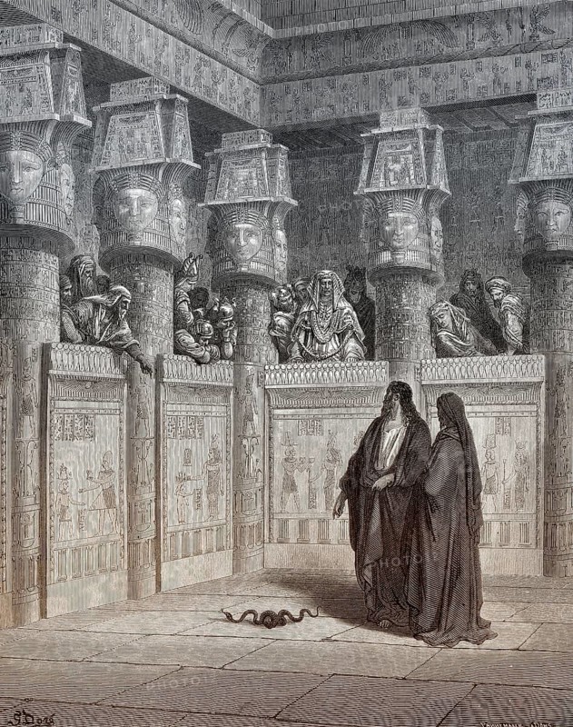 Moses and Aaron Appear before Pharaoh, woodcut by Gustave Doré
