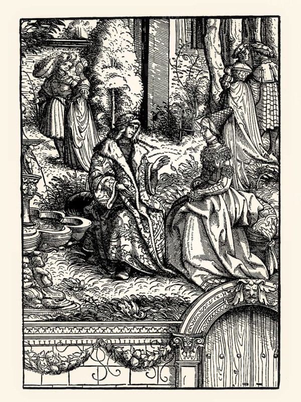 The young royal couple, Emperor Maximilian I, Der Weisskunig, Hans Burgkmair the Elder, 1515, digitally restored
