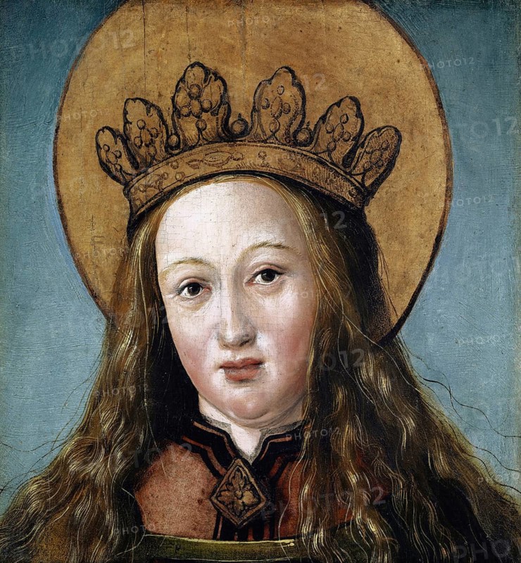 Head Of A Female Saint (Around 1515), authentic reproduction of a work of art, painting, drawing by Hans Holbein the Elder (born 1465 in Augsburg, died 1524 in Basel or Isenheim), German Renaissance painter, historical