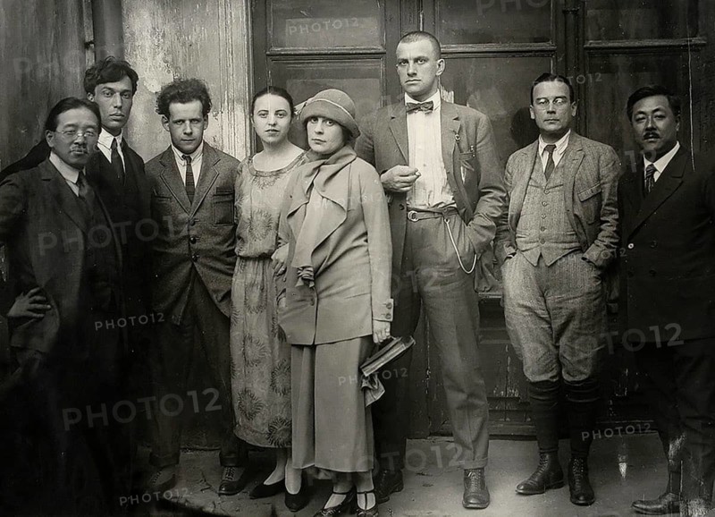 Vladimir Vladimirovich Mayakovsky and other artists, 11 May 1924, presumably Soviet Union From left to right: Tamizi Naito, Boris Pasternak, Sergei Eisenstein, Olga Tretyakova, Lili Brik, Vladimir Mayakovsky, Arseny Voznesensky, a Japanese translator. Vladimir Vladimirovich Mayakovski (19 July 1893 - 14 April 1930) was an important Soviet writer and representative of Futurism. Historical, 20th century