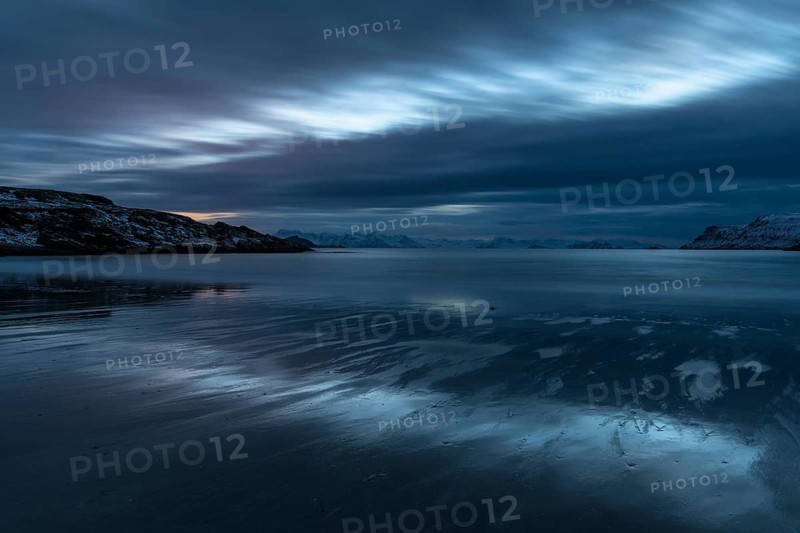 Evening in a sandy bay on the Norwegian European Sea, Söröya, Finnmark, November 2018